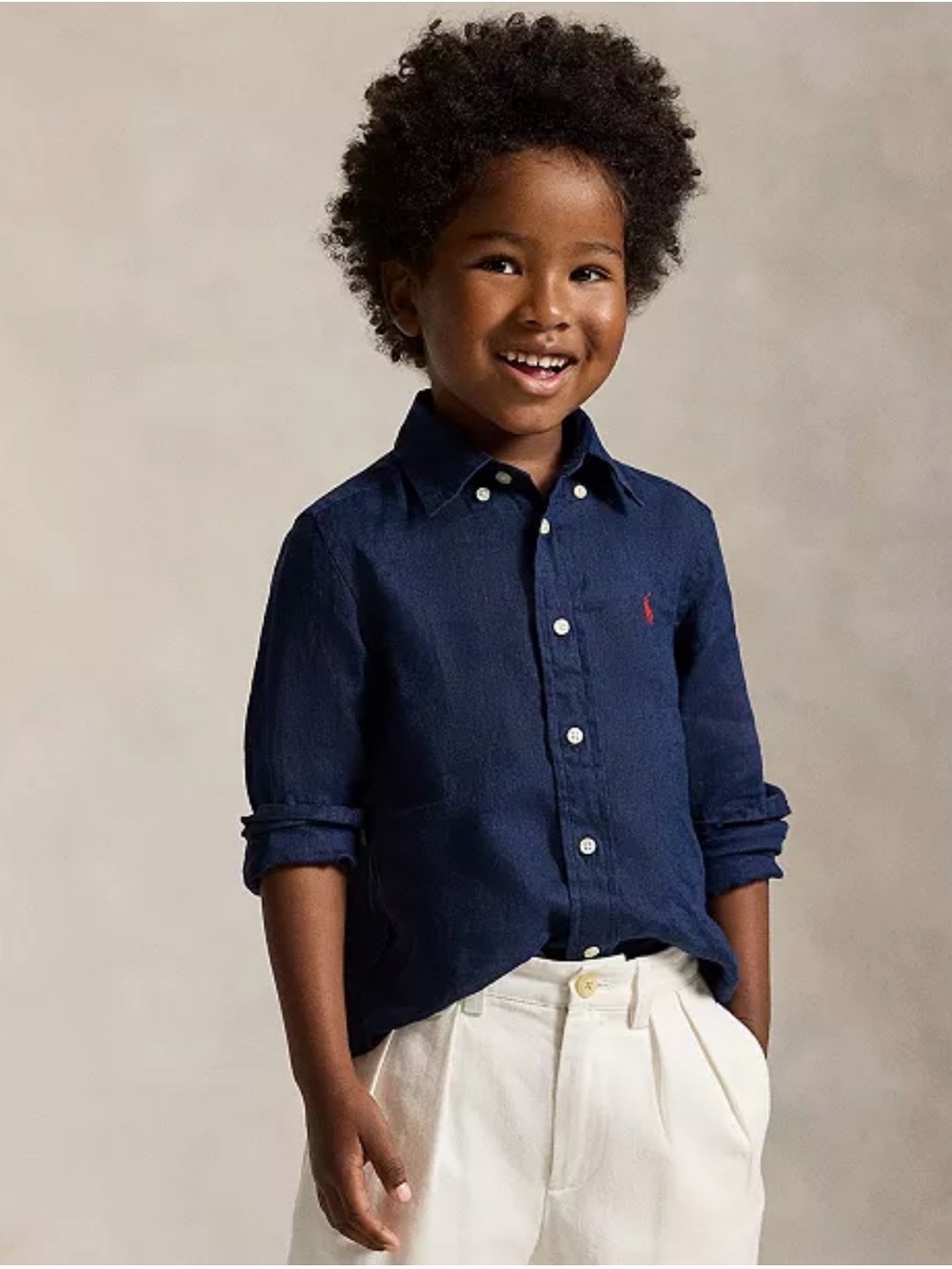 Ralph Lauren Navy Long-Sleeve Cotton Button-Down Shirt with Red Pony